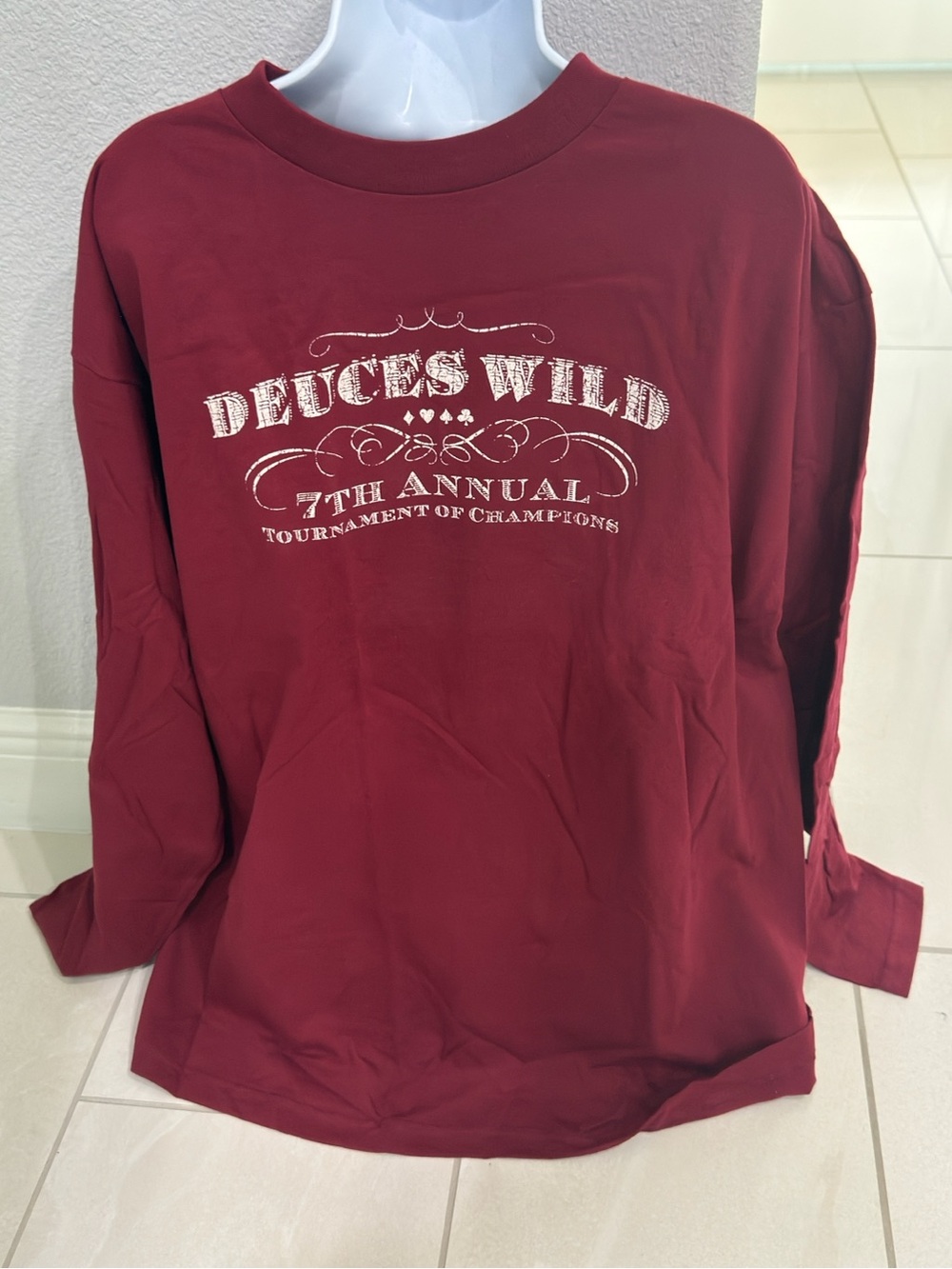 Aeropostale Maroon Long-Sleeve 'Deuces Wild' Graphic Tee
